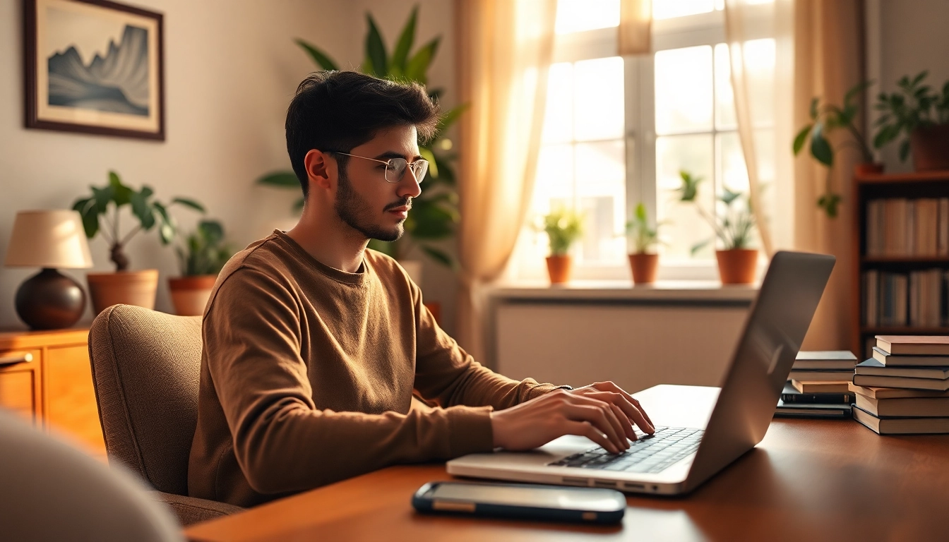 Anewaptitude aptitude tests showcasing a user engaged in an online assessment in an inviting home office setting.