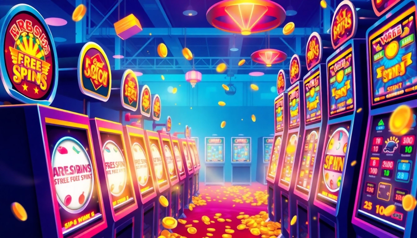 Enjoy thrilling free spins on colorful slot machines, featuring enticing graphics and vibrant atmosphere.