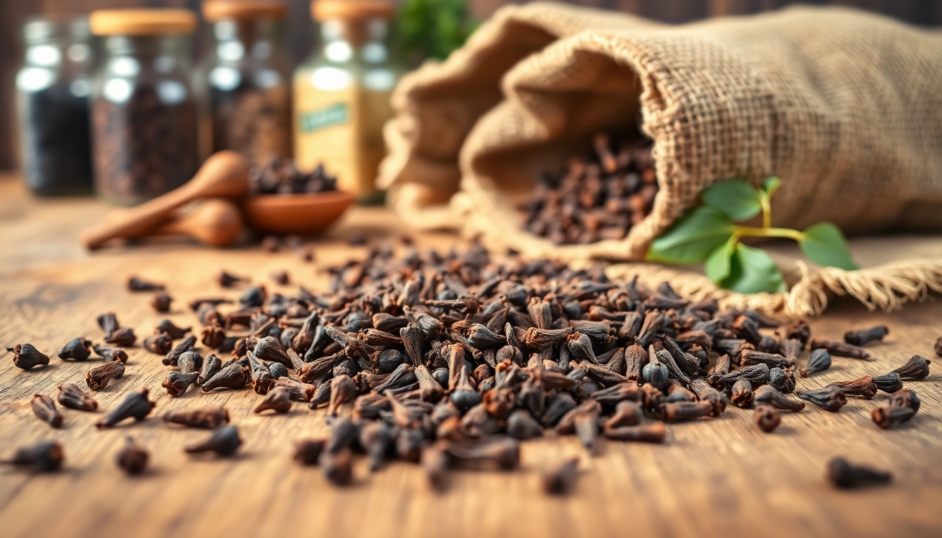 Whole cloves arranged beautifully, highlighting their unique shape and aroma in a rustic setting.