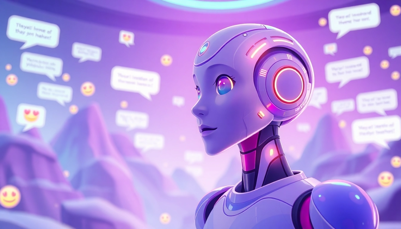 Engage with dirty ai through a charismatic humanoid robot in a vibrant digital landscape.