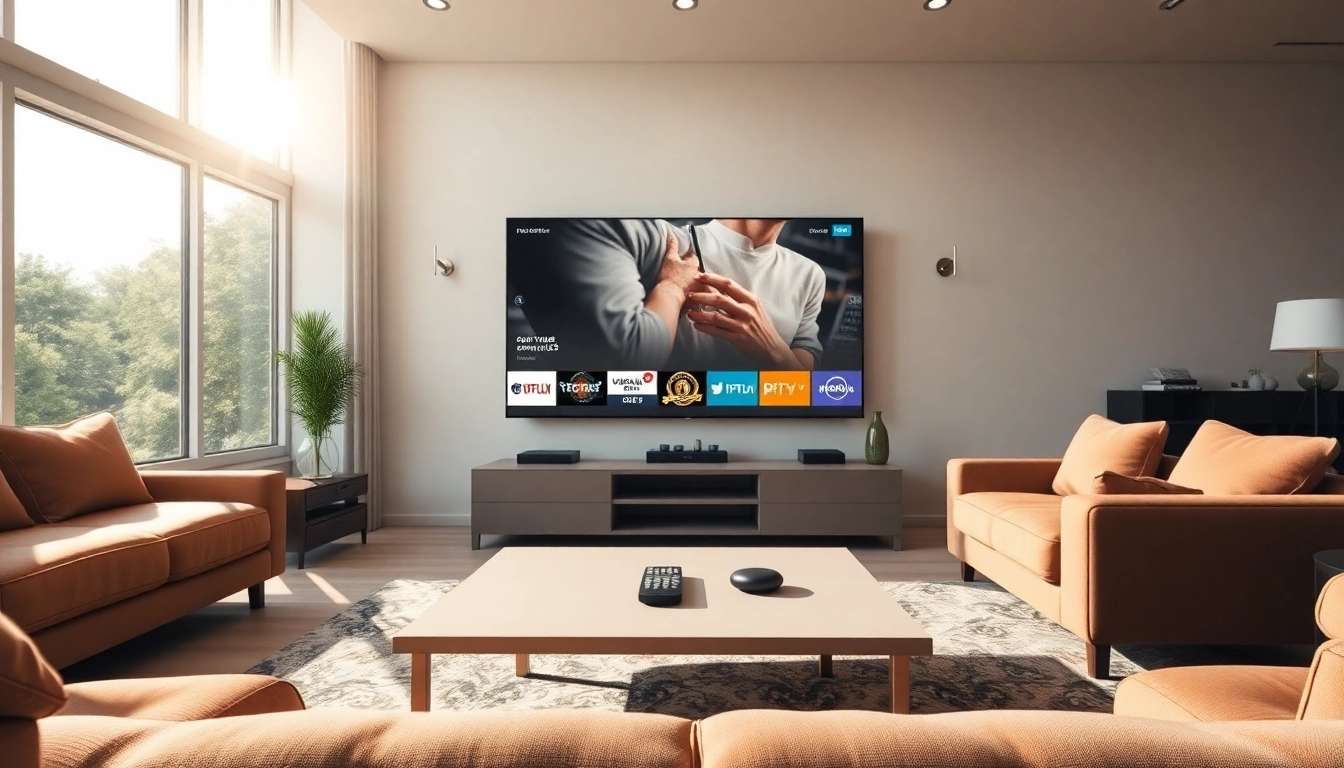 Engage with our free trial iptv subscription through a modern living room setup showcasing IPTV services.