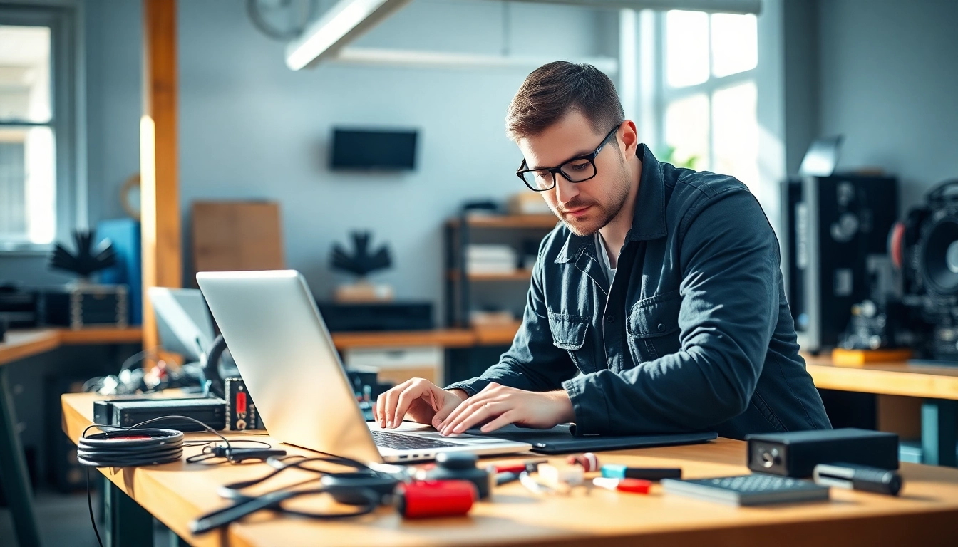 Riparazione computer torino: un tecnico che effettua riparazioni su un laptop in un ambiente moderno.