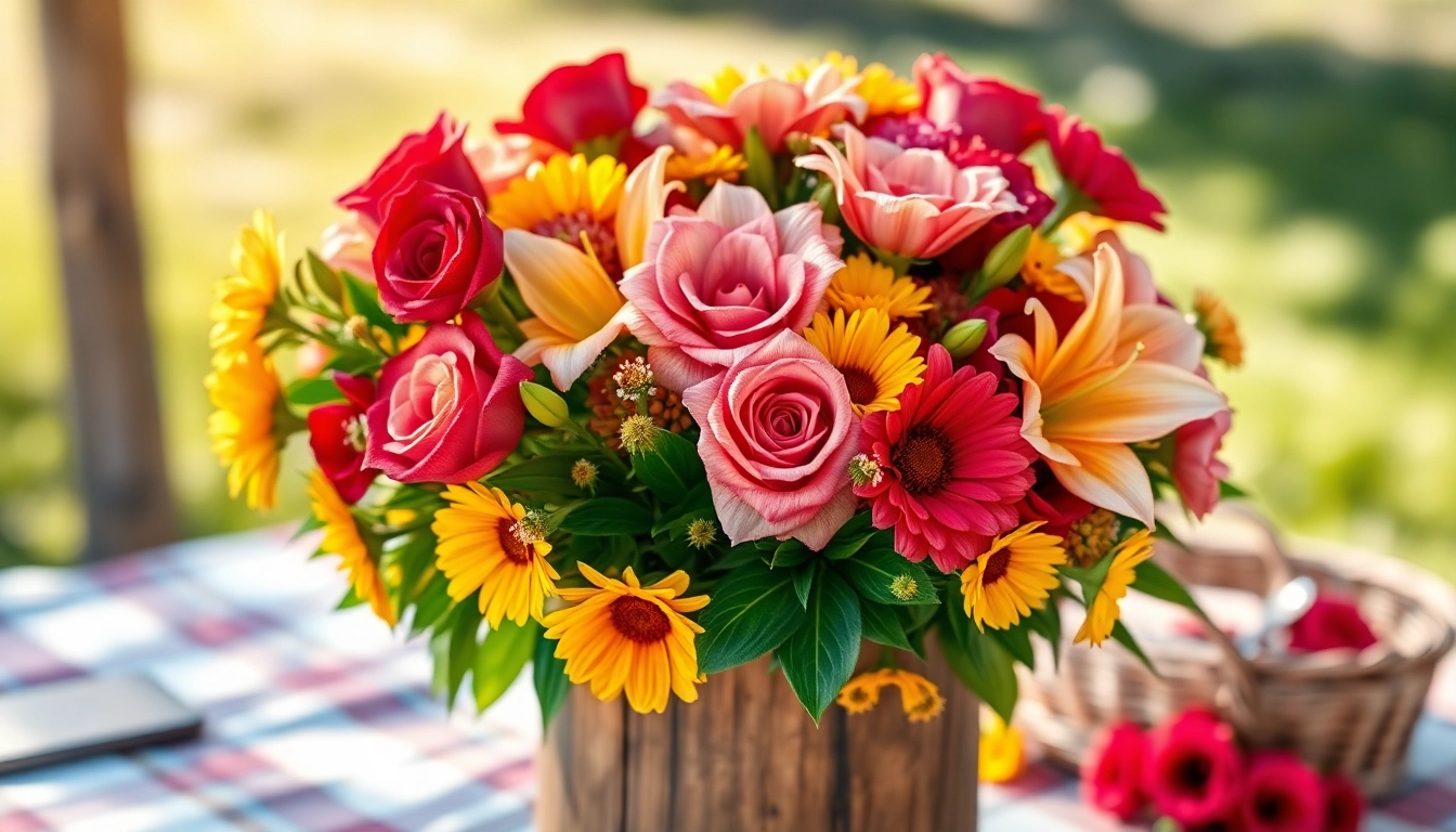 Irvine flowers beautifully arranged in a rustic vase, showcasing a vibrant palette.