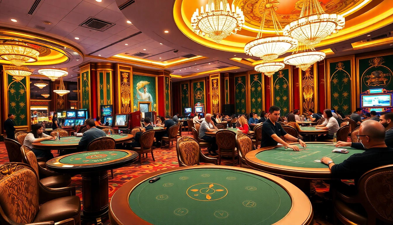 Experience the vibrant atmosphere at a singapore casino with luxurious game tables and enthusiastic players.