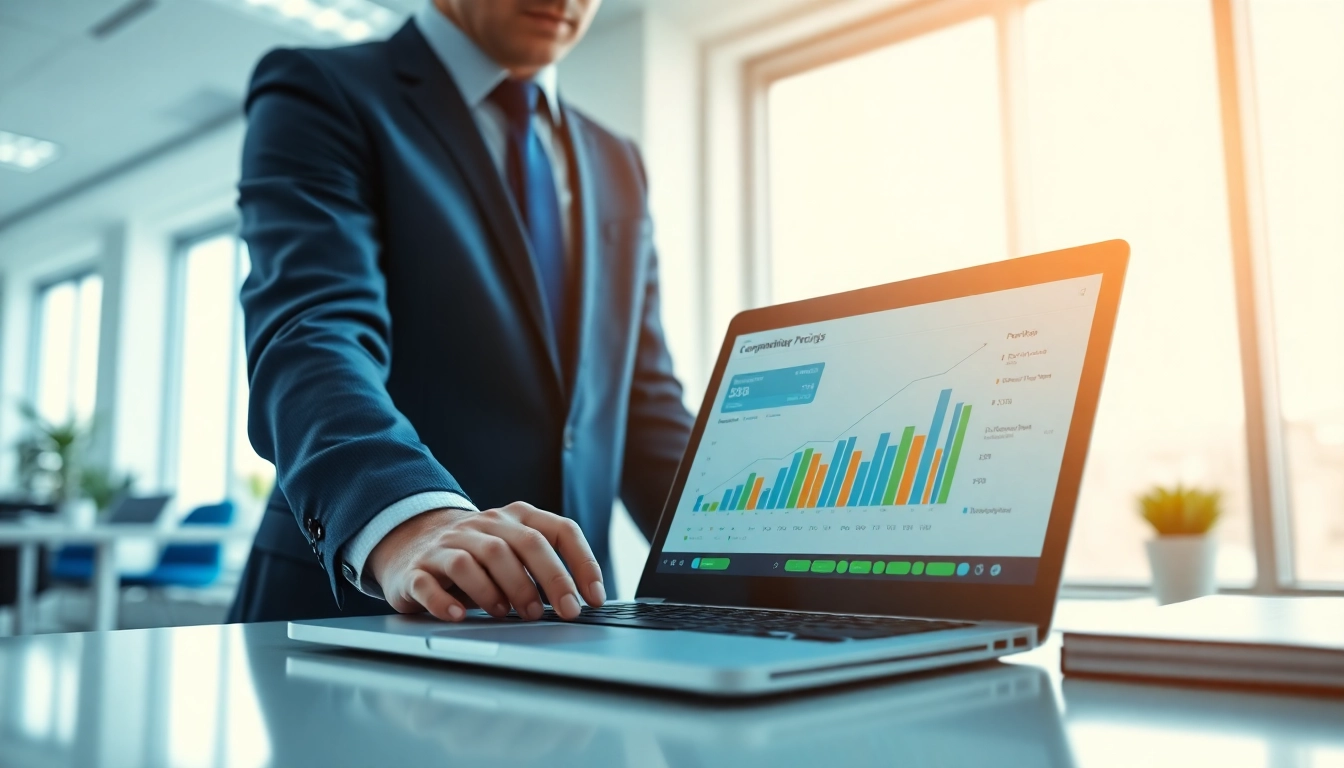 Analyze competitor pricing analysis trends with a financial analyst in a modern office setting.