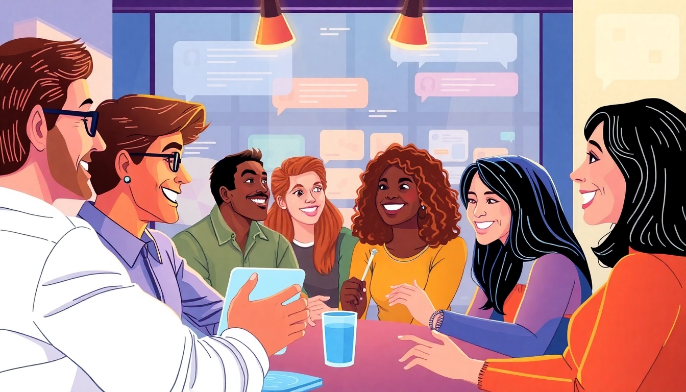 Engaging chat room depicting شات الرياض with diverse participants enjoying lively discussions.