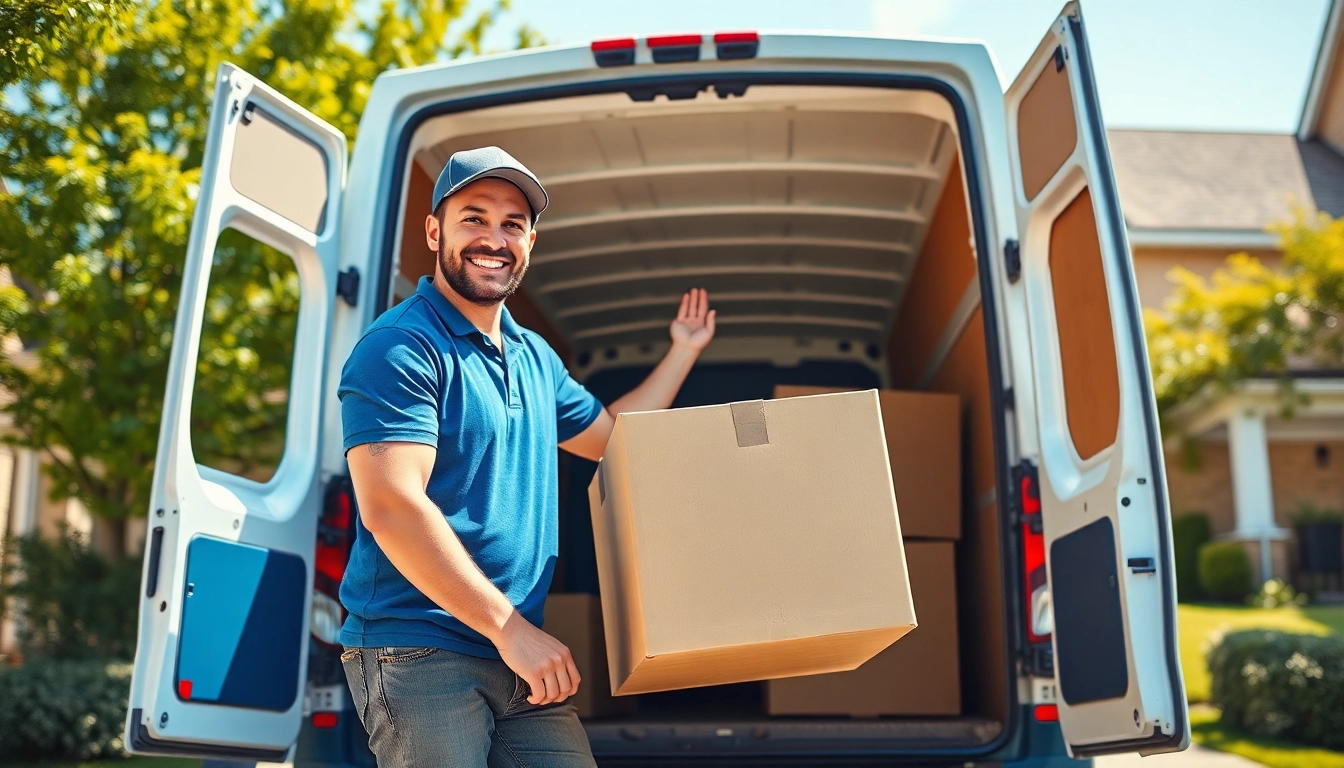 Man and van moving service featuring a friendly mover assisting with relocation tasks.
