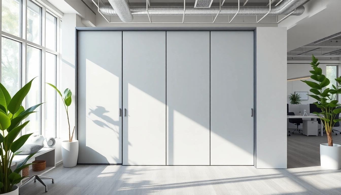 Showcasing a Folding Partition Wall in an elegant office environment for versatile space management.