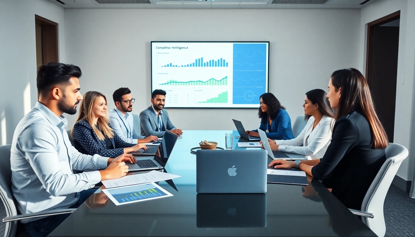 Analyze competitive intelligence insights in a professional office meeting environment.