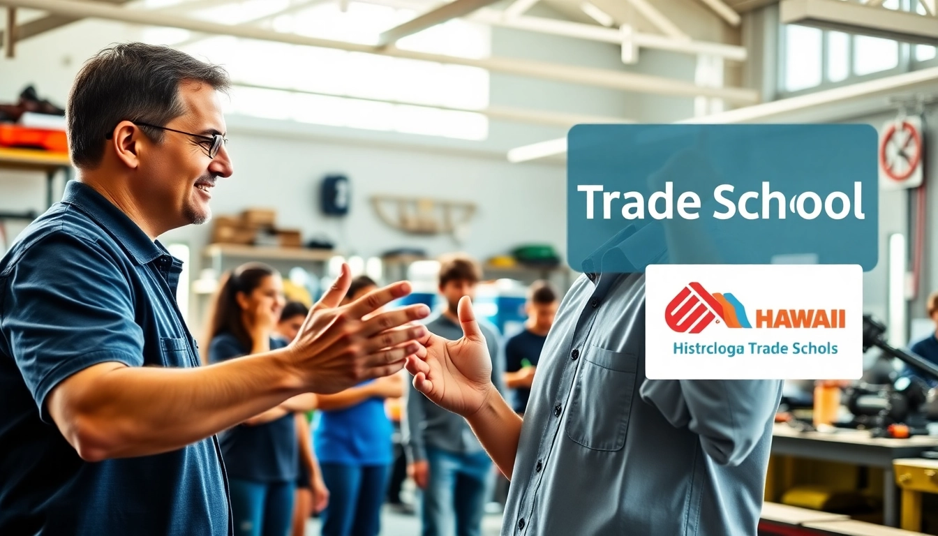 Students actively learning at hawaii trade schools through hands-on training in a vibrant workshop.