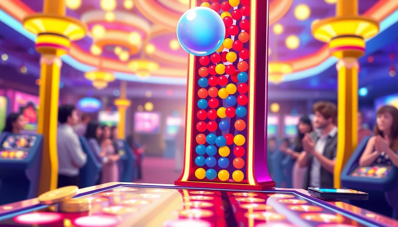 Permainan plinko slot dengan bola menghantam pegs berwarna cerah, menciptakan momen seru bagi pemain.
