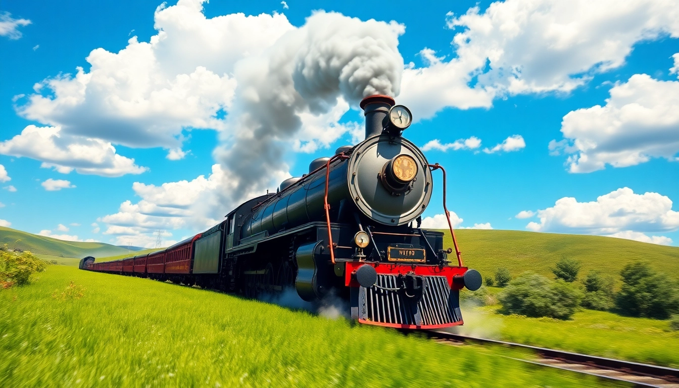 Experience the thrill of a vintage steam train on a picturesque landscape with railroad tycoon download.