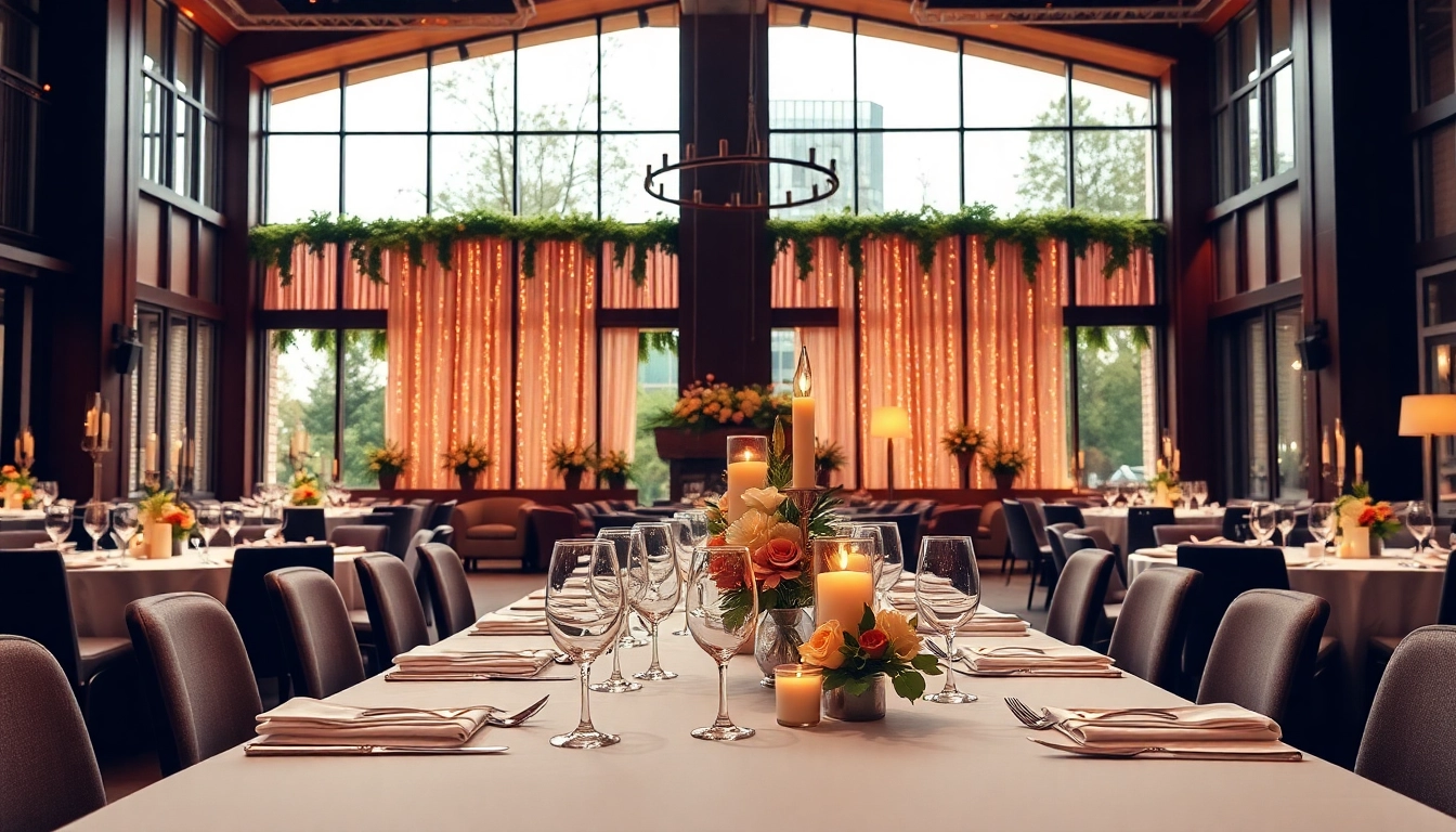 Transforming the city venue event center into an elegant gathering space with decor details.