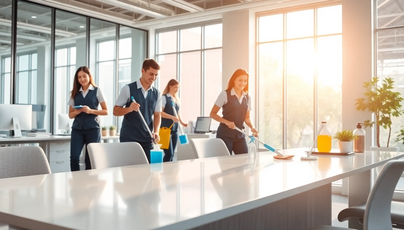 Enhancing office cleaning Melbourne with a bright and professional cleaning team at work.