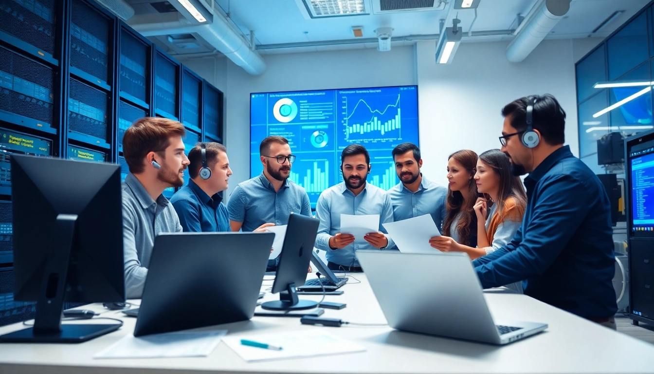 Engaging managed IT support team collaborating effectively in a modern office.