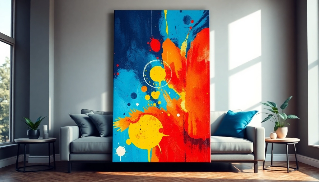 Elevate your space with an abstract print on canvas featuring vibrant colors and dynamic shapes.
