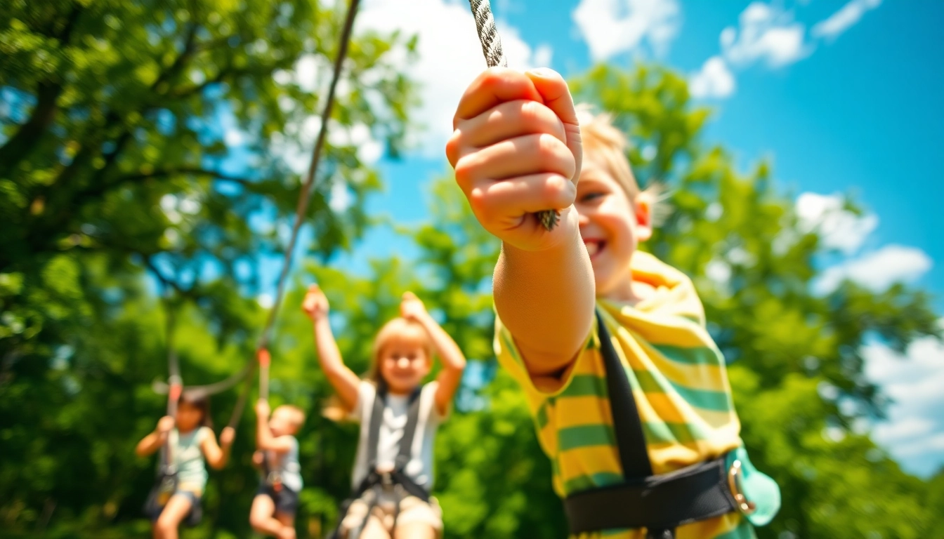 Children enjoying a thrilling ride with a ZIP WIRE KIT in a sunny backyard setting.