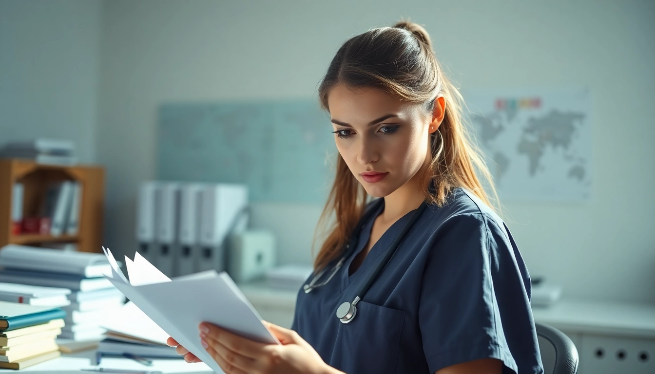 Nurse reviewing patient records highlighting the standards of the Alabama Board of Nursing.