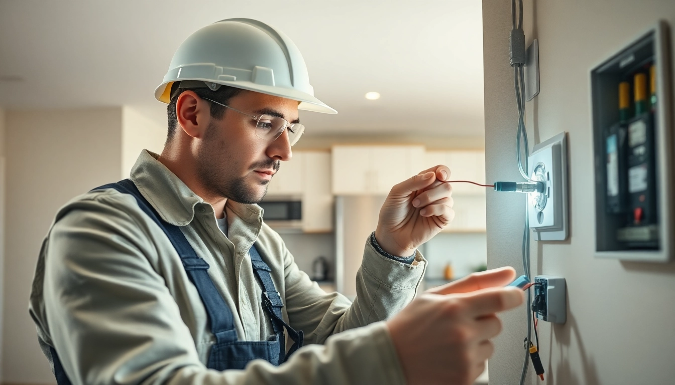 Electrician Clearwater inspecting wiring with high attention in a modern setting.