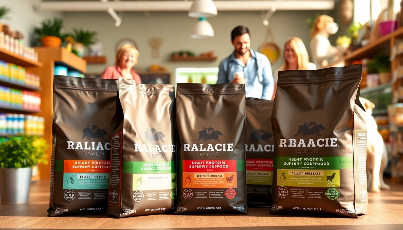 Showcase of Badlands Ranch dog food Canada emphasizing high-protein superfood ingredients in a pet store.