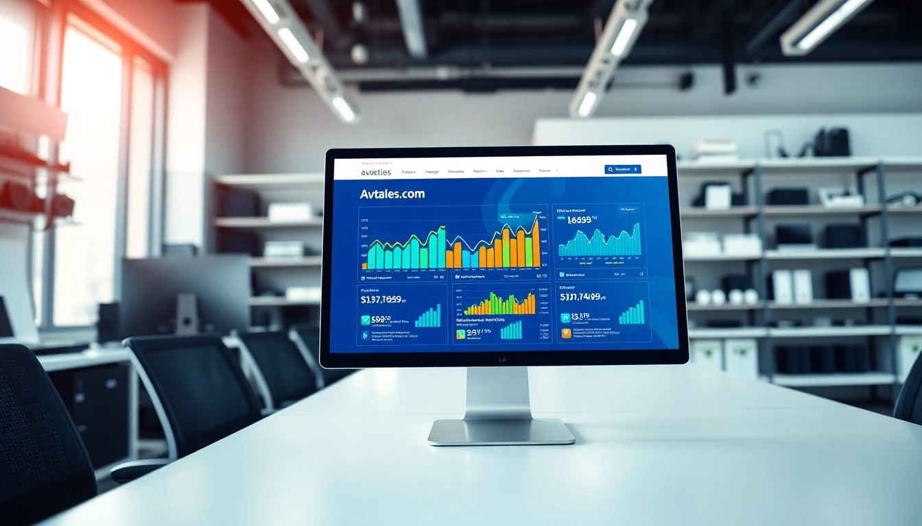 Engaging digital marketplace interface for http://Avtales.com displayed on a modern desk