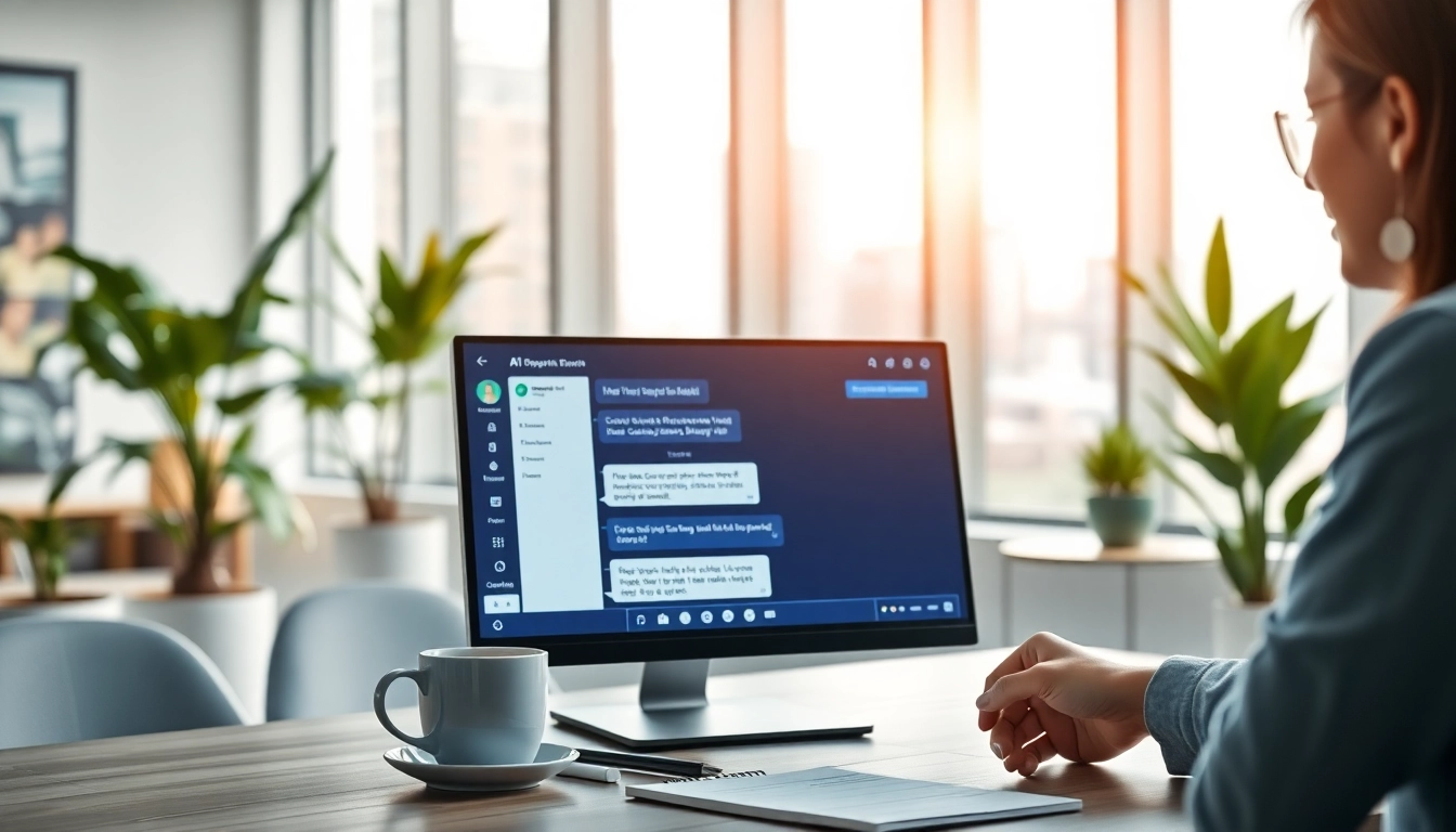 Engaging AI chat bot interface enhancing user experience in a modern office.