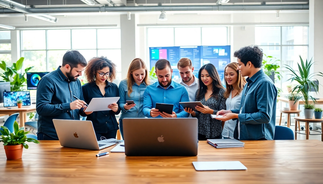 Creating a web design edmonton plan with a professional team in a vibrant workspace