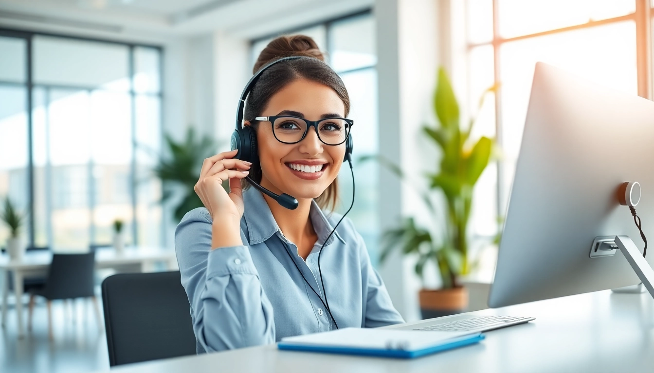 Receptionist expertly managing Phone Answering Calls in a bright office