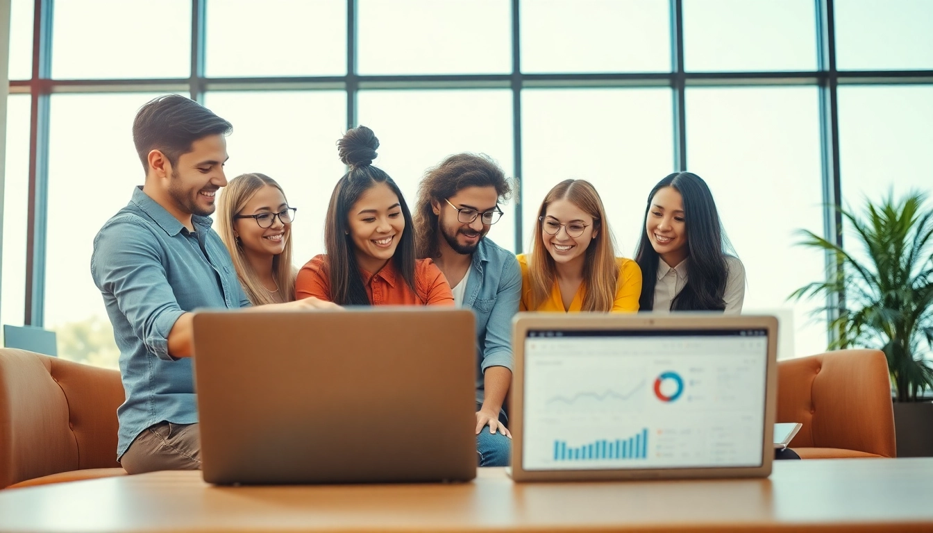 Showcasing social media marketing companies edmonton working collaboratively in a bright office.