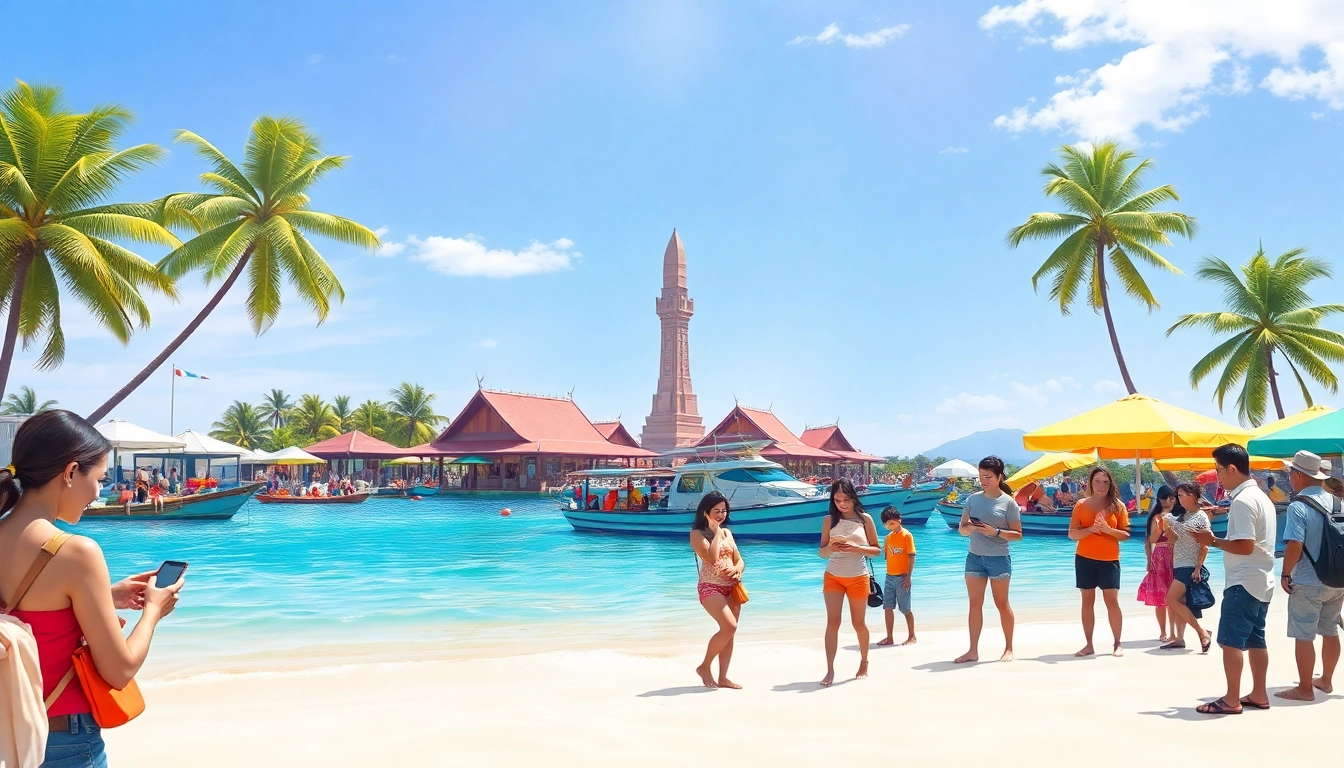 Übersicht über Thailand eSIM-Tarife mit Reisenden am Strand und Smartphones in der Hand.