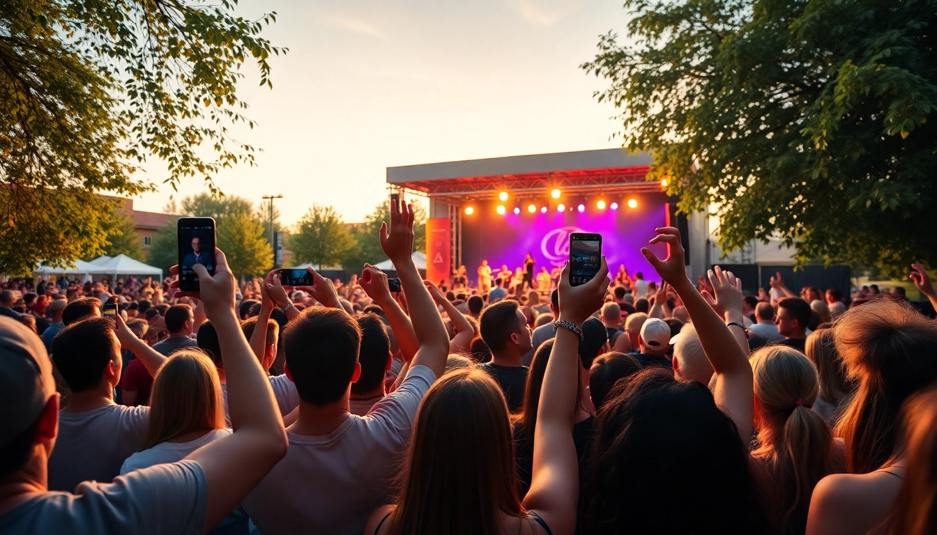 Experience the joy of henderson entertainment at a lively outdoor concert with dancing fans.