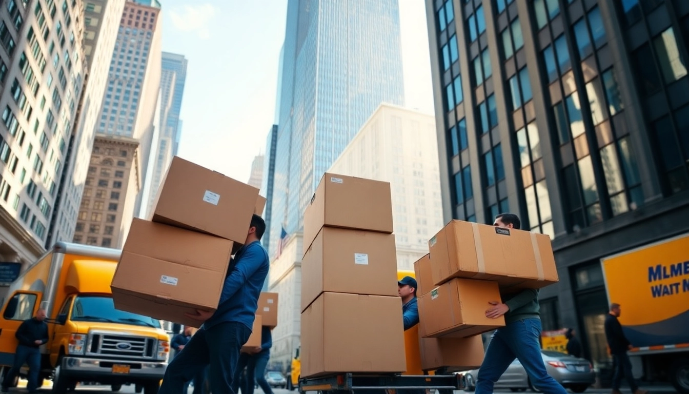 Movers showcasing cheap movers nyc service while working in a bustling New York City setting.