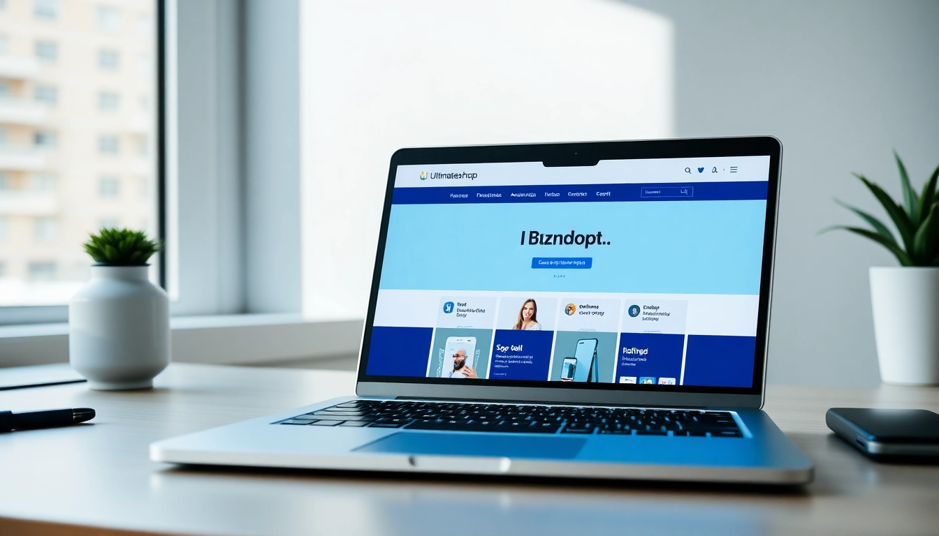 Discover the Ultimateshop vc interface with a laptop showcasing its features effectively.