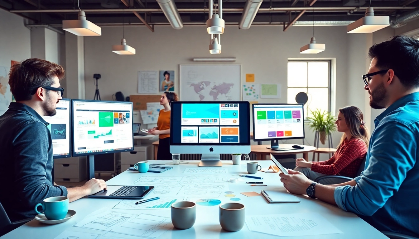 Web design Missouri team collaborating in a vibrant workspace with creative elements.