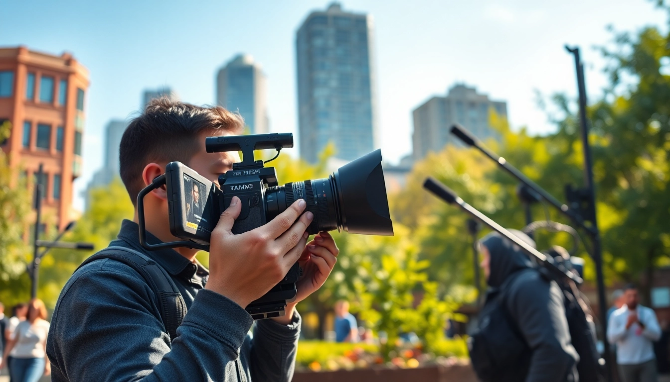 Create engaging tacoma video production scenes with a skilled videographer and Tacoma skyline.